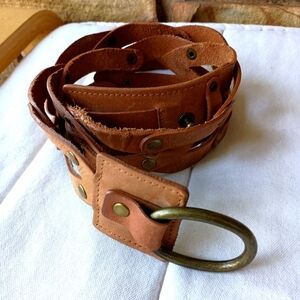 Brown Leather Belt with Brass Buckle_M/L